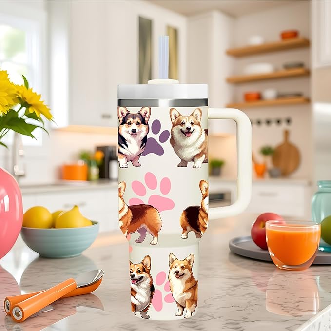 40 OZ Corgi Tumbler with Handle.Dog Lover Gifts.Unique Birthday Christmas Gifts for Dog Lover.Personalized 40 OZ Dog Tumbler Gifts for Women Men.