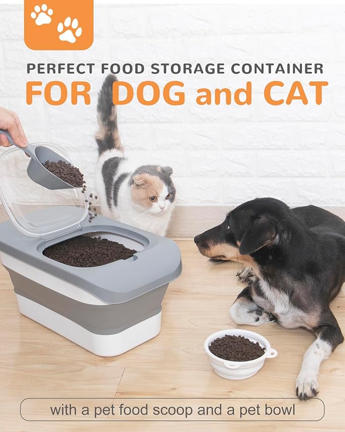 13LBS Small Dog Food Storage Container, Airtight Pet Food Storage Container with Lids, Cat Food Storage Container with Scoop and Silicone Dog Bowl