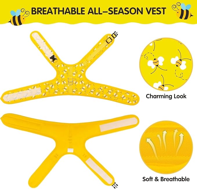 BINGPET Cat Harness with Leash and Collar for Walking - Escape Proof with 59 Inches Leash - Adjustable Soft Vest Harnesses for Medium Large Cats Bee