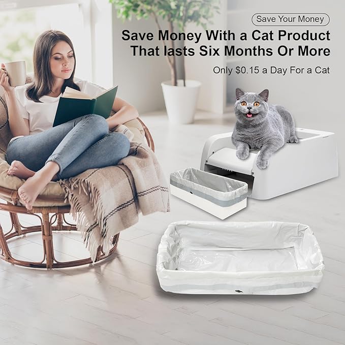 50 Count Cat Litter Box Liners,Compatible with Pet safe Scoop Free Self Cleaning Clumping Litter Box,Drawstring Litter Box Liner, Replaceable Cat Waste Bag, Easy Cleanup