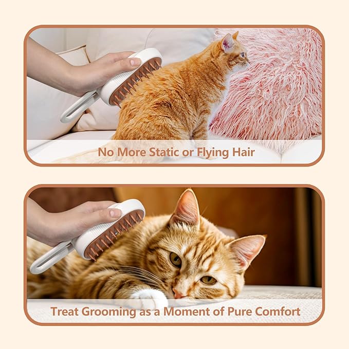 3-in-1 Cat Steam Brush for Shedding, Rechargeable Cat Brush with Gentle Mist, Pet Hair Steam Brush for Cats and Dogs, Spritz Defur Comb for Cats (White)