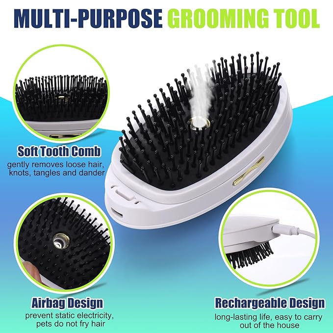 3-in-1 Rechargeable Steamy Cat Grooming Tool - Defur Comb, Spray Massage, Self-Cleaning Hair Brush with USB Port