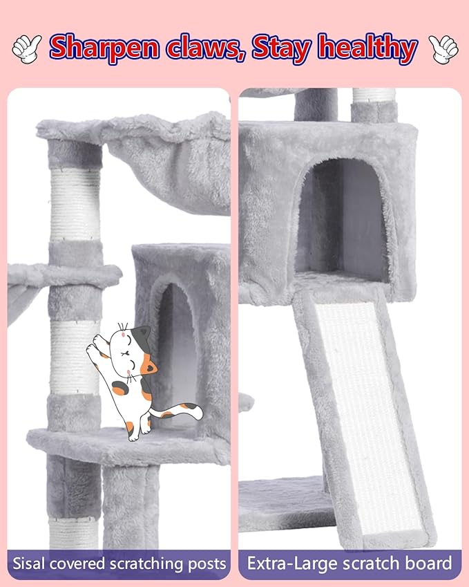 Cat Tree, Cat Tower with condo, 2 Baskets, Large Platform, Scratch Board, Cat Scratching Posts for Indoor Cats, Light Gray GCT003SW