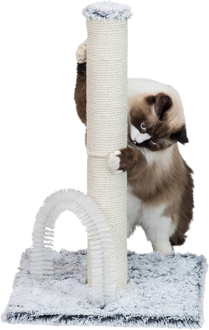 TRIXIE Lola Scratching Post with Grooming Brush, Durable Sisal, 24-in Tall, (Gray)