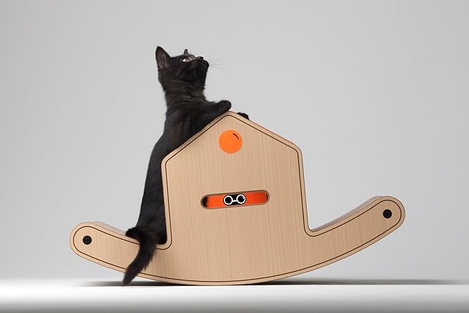 Rocking House Cat Scratcher - 3-in-1 Cat Scratching Lounge, Bed, and Play Center with Curved Groove and Interactive Game Ball, Cat Tree for Indoor Cats