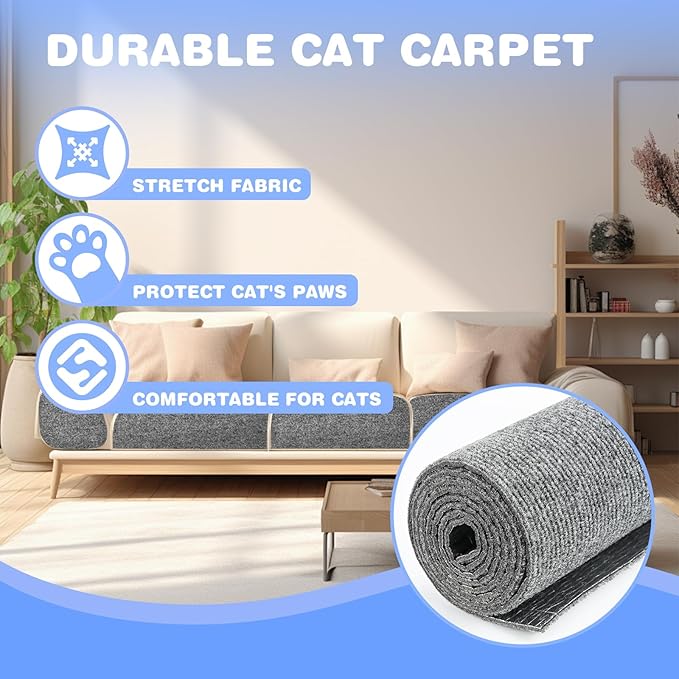 Cat Scratching Mat 78.7"x15.8" Self-Adhesive Cat Furniture Protector, Climbing Cat Scratch Pad for Cat Tree, Sofa, Wall, and Furniture DIY Protection (Gray)
