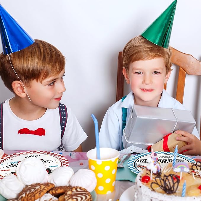 96 Pcs Racing Car Party Supplies Decorations, Checked Race Car Track Paper Plates and Napkins Party Supplies Disposable Tableware Dinnerware for Boys/Kids/Men Birthday Party, Serves 24