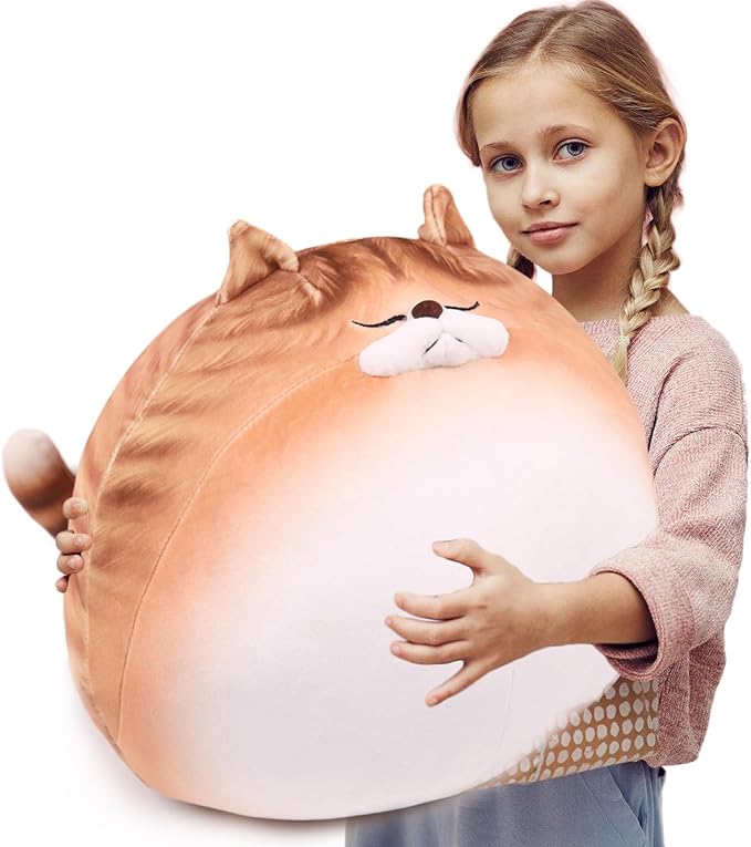 ARELUX 18In High Chubby Cat Plush Pillow, Cute Fat Kitty Cat Stuffed Animal Soft Kitten Adorable Hugging Pillow Anime Plushies,Funny Toy Birthday for Adults Friends