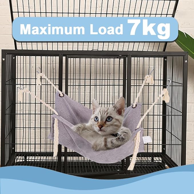 Cat Hammock, Breathable Pet Cage Hammock, Cat Hanging Bed with Metal Carabiners and Tassels, Cat Hanging Hammock for Cage, Hammocks for Kittens, Rabbits, Small Dogs (Light Blue)