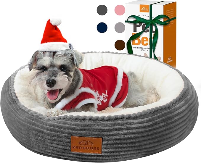 23in Round Cat Dog Bed for Large Medium Small Dogs Cats, Machine Washable Sleeping Sofa, Non-Slip Bottom Breathable Soft Calming Pet Cuddler for Indoor/Outdoor/Car/Cage, Dark Grey