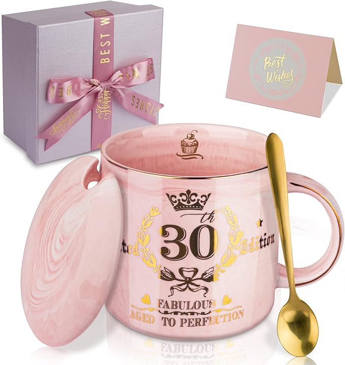 30th Birthday Gifts for Her, Fabulous 30 Limited Edition, 14oz Gold Pattern Coffee Mug, Microwave Dishwasher Safe, Unique Gift for Best Friend, Wife, Sister, Coworker, Beautifully Gift Boxed.