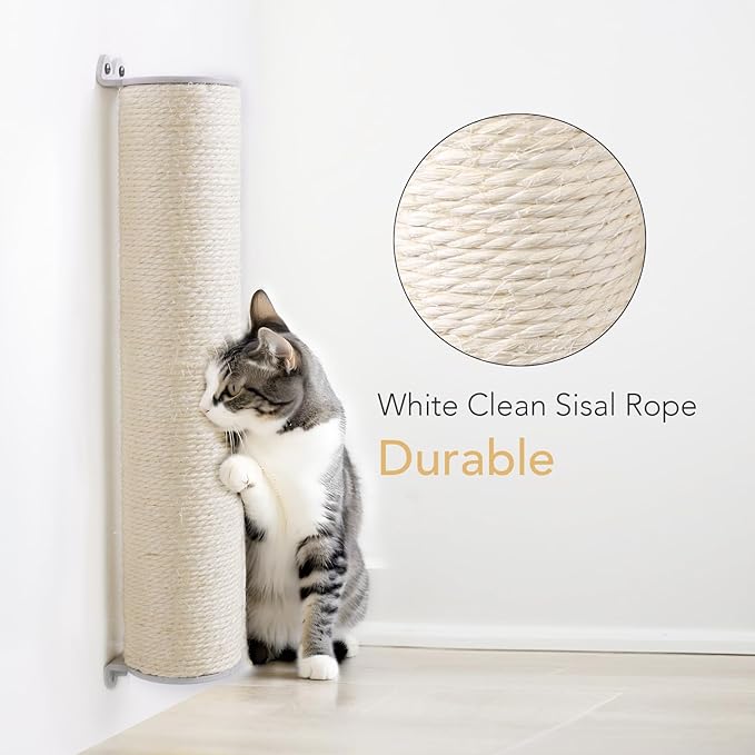 Sisal Rope Sturdy Cat Scratching Post - Wall Scratchers for Indoor Cats, 1 Tie Vertical Cat Climbing Pole, Cat Wall Furniture