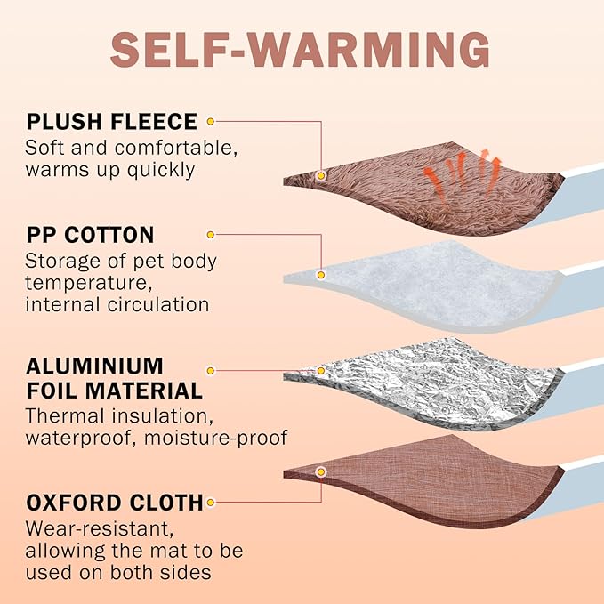 SCENEREAL Self Warming Cat Bed, Heated Cat Bed Mat for Cats Small Dogs, 2 in 1 Soft Plush, Washable Pet Pad for Indoor Outdoor Kitten Puppy, Brown 28" x 24"