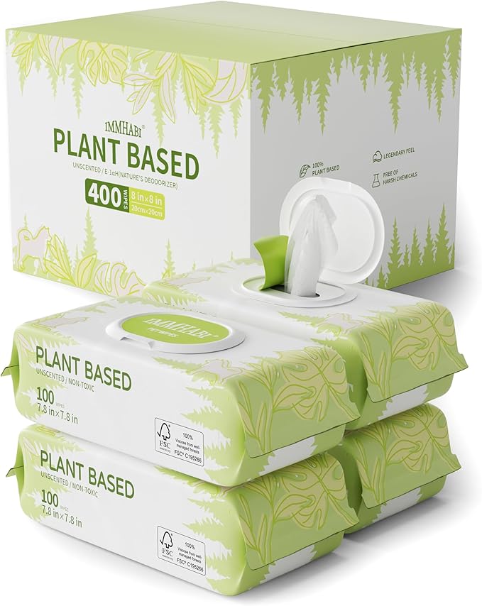 400 Unscented Dog Wipes for Paws and Butt Plant Based Hypoallergenic Pets Cleansing & Deodorizing Anal Gland Hygienic Puppy Wipes for Dogs Face and Body Cat Wipes Cleaning Fur Doggie Wipes Doggy Wipes