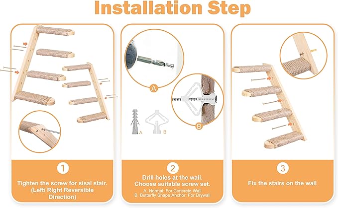 Cat Climbing Shelves Wall Mounted 2PCS Four Cat Steps Reversible Left & Right Direction, Cat Shelf Stairway for Wall with Jute Scratching Ladder Cat Wall Shelves Furniture for Perch Sleeping