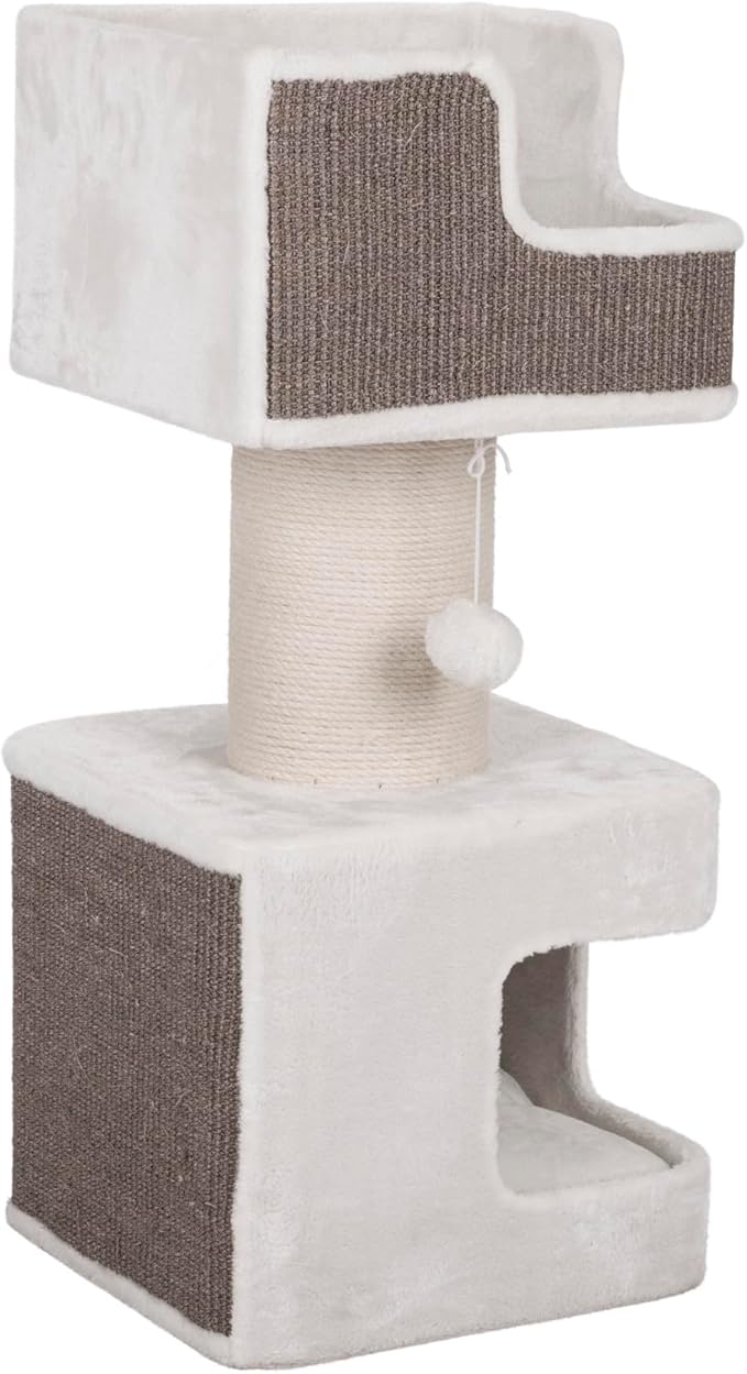TRIXIE 33.9-in Ava XXL Cat Tree with Thick Scratching Post, Cat Condo, Cozy Top Platform with Removable Cushion, Dangling Cat Toy, Gray/White