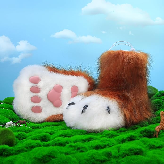 Animal Fuzzy Slippers Bear Cat Wolf Dog Fox Fursuit Feet Paw Claw Shoes Furry Boots Costume Accessories for Adult Kids