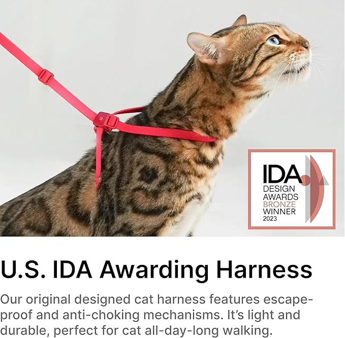 Cat Harness and Leash Set - U.S. IDA Bronze Awarding Design, Escape Proof and Anti-Chocking, for Walking and Training, Lighweight for Kitten and Small Large Cat and Puppy(Armor Blue)