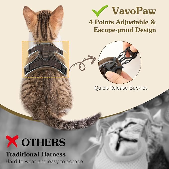 Cat Harness and Leash Set for Walking, Adjustable Kitten Vest Harness with Reflective Strip Breathable Mesh, Escape Proof Soft Pet Safety Vest for Cats, Kittens, Puppies, M Coffee