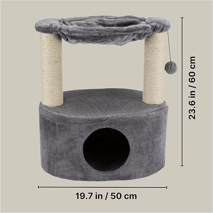 TRIXIE Baza Grande 24-in Cat Tree, Two Sisal Scratching Posts, Cat Condo and Hammock, Dangling Cat Toy