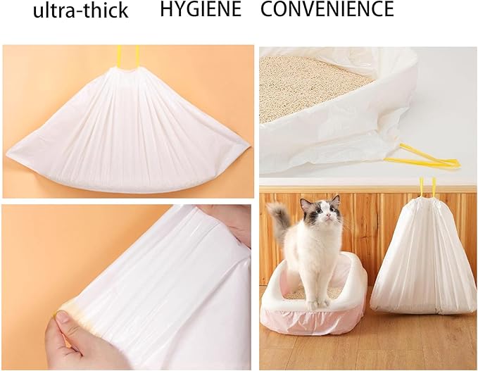 80 Count Cat Drawstring Litter Box Liners 26.6 * 16.7 inches 2 Mils Heavy Duty Leak-proof Cat Poop Bags Extra Durable Pet Cat Litter Box Replacement Waste Bags for Self-Cleaning Litter Box