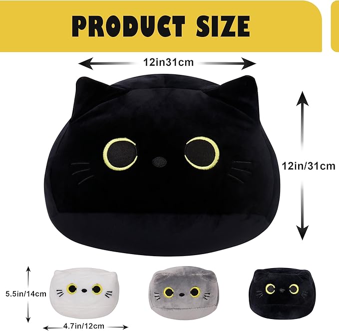 4PCs Black Cat Plush Toy 16'' Black Cat Pillow with 3 Babies, 3D Black Cat Plushies Pillow Baby Cute Plush Toys Shape Cat Design Sofa Fat Pillow Gifts for Boys Girls