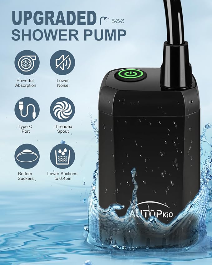 AUTOPkio Portable Camping Shower, 6000mAh Rechargeable Camp Shower Pump with USB Cable & Electric Outdoor Shower Head Sprayer for Camping, Hiking, Pet Bathing, Washing