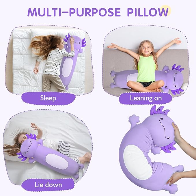 22 inch Cute Giant Purple Axolotl Plush Soft Body Pillow, Large Squishy Plushies Axolotl Stuffed Animals Toy, Gifts for Kids Boys Girls Birthday