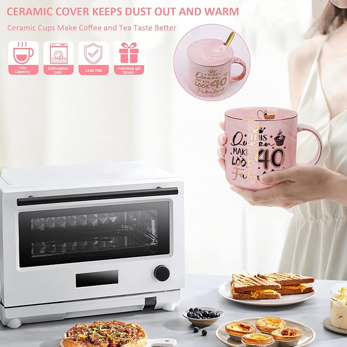 40th Birthday Gifts Women - 14oz Fabulous Pink Coffee Mug with Gold Pattern - Unique 40th Birthday Gift Ideas for Mom Sister Aunt Coworker Best Friend, Happy 40 Years Old birthday gifts, Gift Boxed.