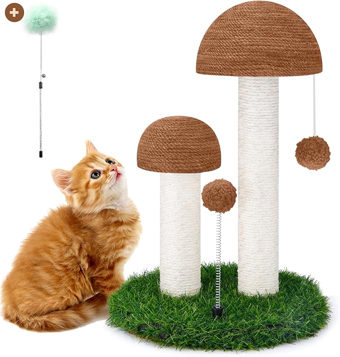 Odoland Cat Scratching Post Mushroom Natural Sisal Board Scratcher for Kitten Health and Good Behavior, Furniture Scratch Deterrent Accessories for Cats and Kitten Brown