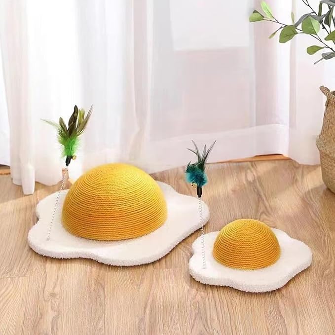 Egg Cat Scratcher Ball Cat Scratching Post Round Cat Tree Board Scratch Post Sisal Cat Toys (Yellow, S)