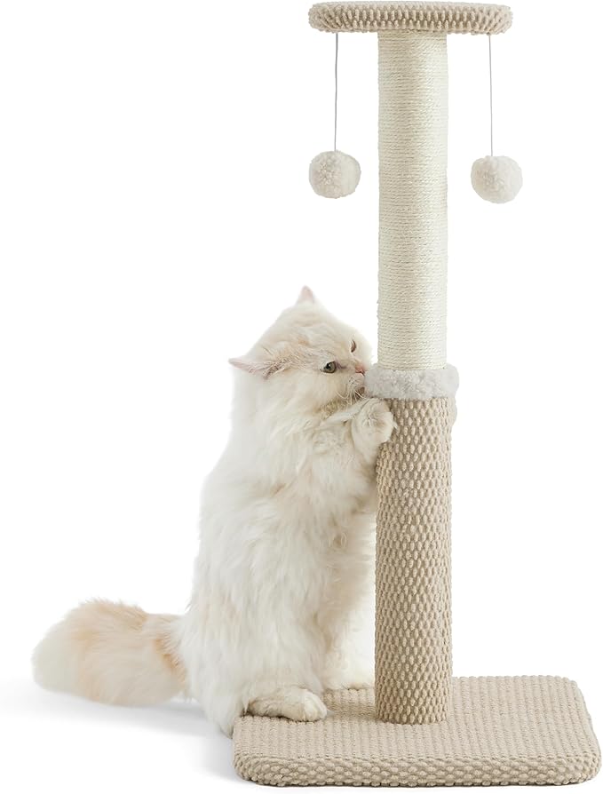 Lesure 29" Tall Cat Scratching Post - Premium Sisal Rope Highly Resistant Carpet Scratching Posts for Indoor Cats Adults, Sturdy Large Cat Scratch Pole with Hanging Ball, Beige