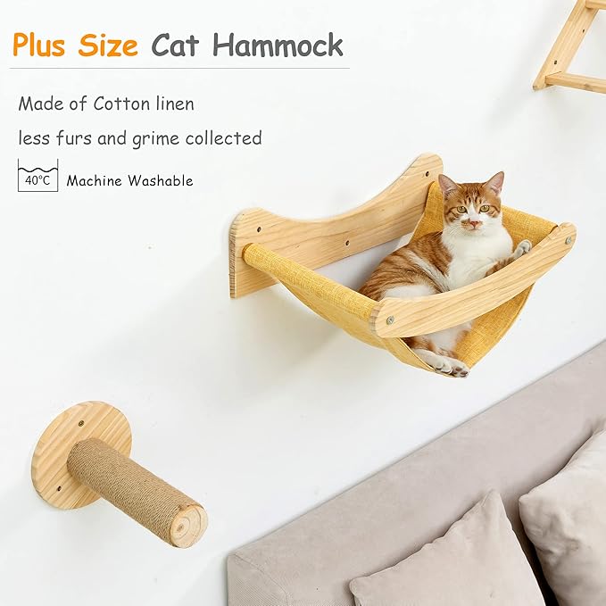 Cat Shelves and Perches Wall Mounted Cat Hammock for Lagre Cats Beds & Furniture Wood Moon Cat Shelf with Climbing Steps(Plus Size)