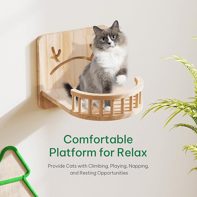 YITAHOME Christmas Solid Wood Cat Wall Shelves and Perches for Wall, Pine Wall Mounted Cat Tree 16 Piece Set, Cat Climbing Shelves with House, Mat, Christmas Tree Scratcher, Feeding Bowl for Cats