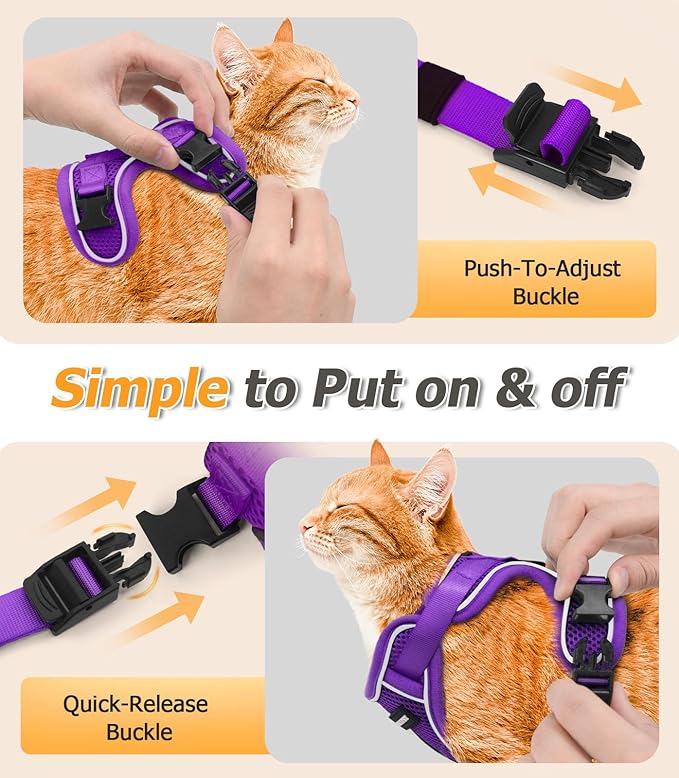 Halypet Cat Harness and Leash Set [MAX Safety 4th-Gen Upgrade] Escape Proof Adjustable Cat Leash Comfortable Soft Vest Easy to Wear Kitten Harness with Reflective Strip for Cats Walking, M Purple