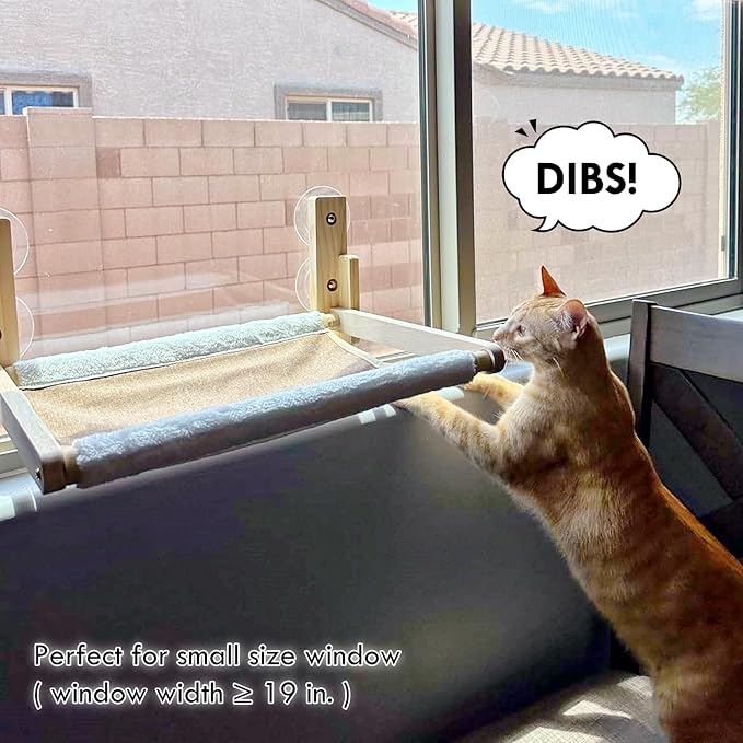 Foldable Cat Window Perch, 16.5 inches*12 inches Window Hammock for Cats, 35 lbs Weight Limit, Pine Wood Material Cat Window Hammock for Small Size Window