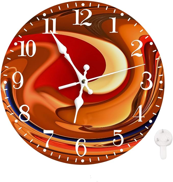 Ansouyi Round Wall Clock Battery Operated Clocks Wallclock 12 Inch,Abstract Orange and Red Swirls Design Silent Non Ticking Wall Clock for Living Room,Kitchen,Home,Bathroom,Bedroom,Office or School