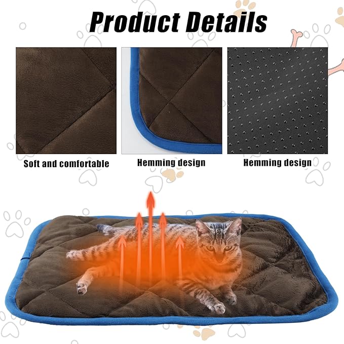 2pcs Self Heating Cat Mat, 16x20 Inch Self Heating Pet Pad Heat Reflective Soft Layer Warm Cat Bed Mat Non Skid Cat Thermal Pads for Cat Puppy Rabbit in Winter (Brown)