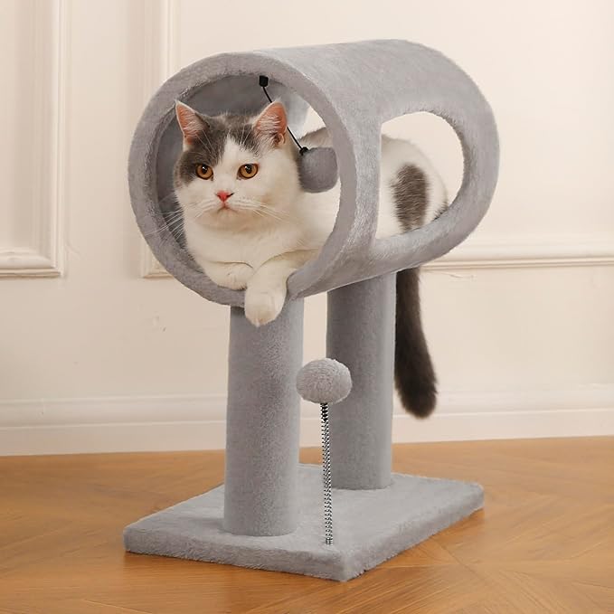 Cat Craft Cat Scratching Post 20.5" Cat Tree with Tunnel Bed Carpet Cat Tower Kitten Tree Cat Tree with Hanging Ball for Indoor Cat, Grey