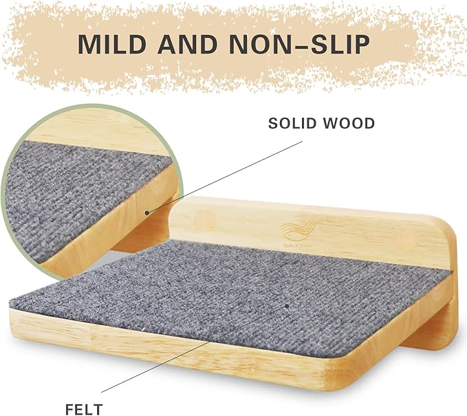 Molly & Nemo Cat Climbing Shelf Wall Mounted,Cat Climbing Step,Wooden Cat Stairway with Felt for Cat Climbing and Playing (Large)