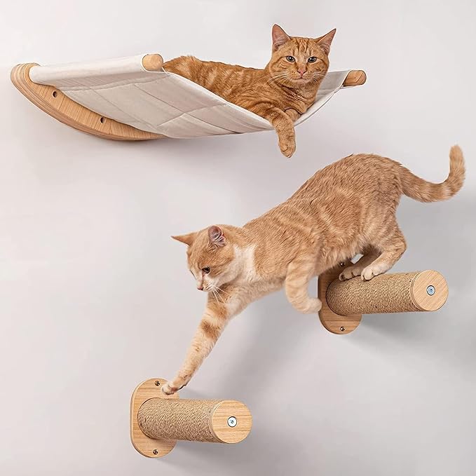 2 Pack Cat Wall Steps 11.8 Inch Cat Wall Furniture for Wall, Cat Stairs Climbing Shelf with Jute Rope, Cat Wall Shelves for Indoor Cats Playing Climbing Scratching