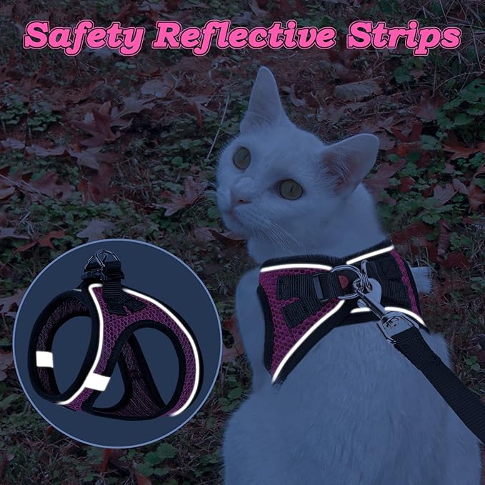 Cat Harness and Leash for Walking Escape Proof, Adjustable Kitten Vest Harness Reflective Soft Mesh Puppy Harness for Outdoor, Comfort Fit, Easy to Control (Pink, XXS)