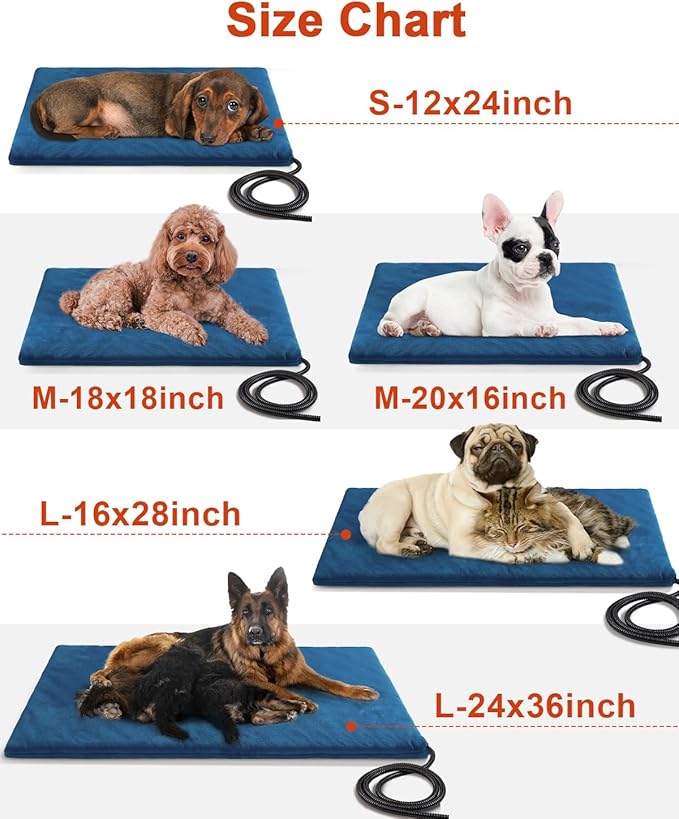 Pet Heating Pad,Extremely Waterproof Heated Cat Dog Bed Outdoor & Indoor,Multi-Size Heated Dog Cat Blanket Mat,Pet Heater Warmer for Cat Dog House Whelping Box(Dark Blue,M-17.7" Lx17.7 W)