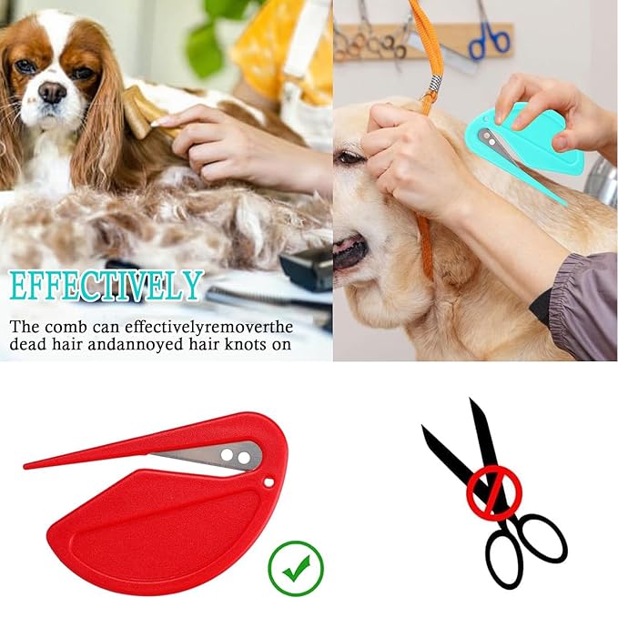 5PCS Pet Knotting Comb + 1PCS Grooming Comb, Pet Hair Grooming Tool for Pets, Knotting Comb for Dog & Cat, Pet Dematting Comb for Dogs and Cats, Attached 760PCS Mini Color Elastic Hair Ties