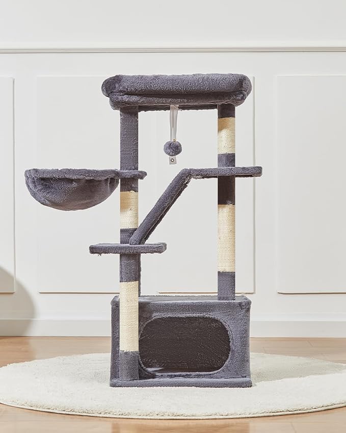 Taoqimiao Cat Tree,38.2-Inch Cat Tower for Indoor Cats,Suitable for Kittens with Luxurious cat condo with Adjustable Baskets and Luxurious Perch MS029SG Smoky Gray