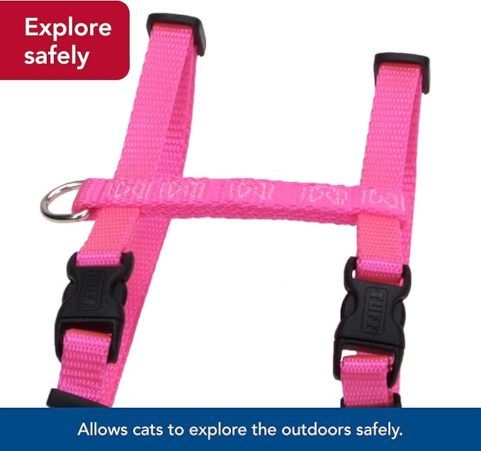 Coastal Pet Figure "H" Adjustable Cat Harness - Outdoor Cat Supply - Comfortable for Cats - Secure Snap-Lock Buckles - Neon Pink, 3/8" x 10" - 18"
