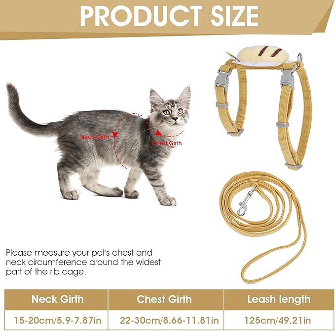 TIESOME Cat Harness and Leash Set, Adjustable Gradient Kitten Harness Escape Proof Harness with Leash for Kitty Outdoor Walking (Vanilla Yellow)