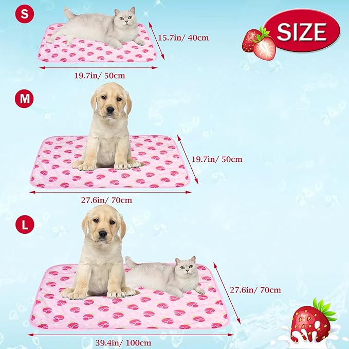 Dog Ice Pad Ice Silk Cats Kennel Mat Pet Cooling Pad Summer Cool Bamboo Mat Breathable Pad (Strawberry, L)
