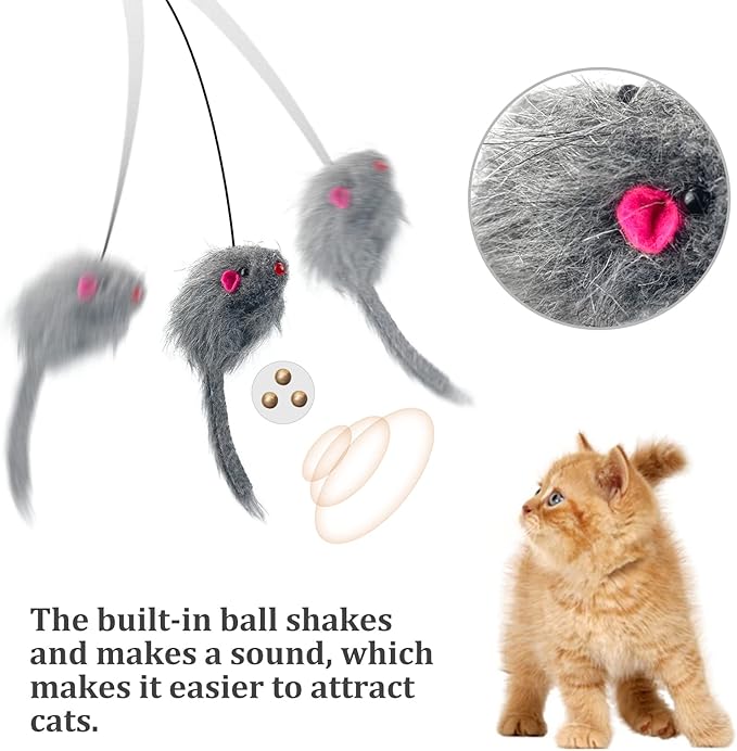 Andiker 5Pcs Interactive Cat Toys for Indoor Cats, Triangular Hook Door Frame Cat Toy with The Adjustable Elastic Rope Cat Mouse Toy and 4pcs Cats Springs Self-Playing Cat Catching Toys (Sucker)