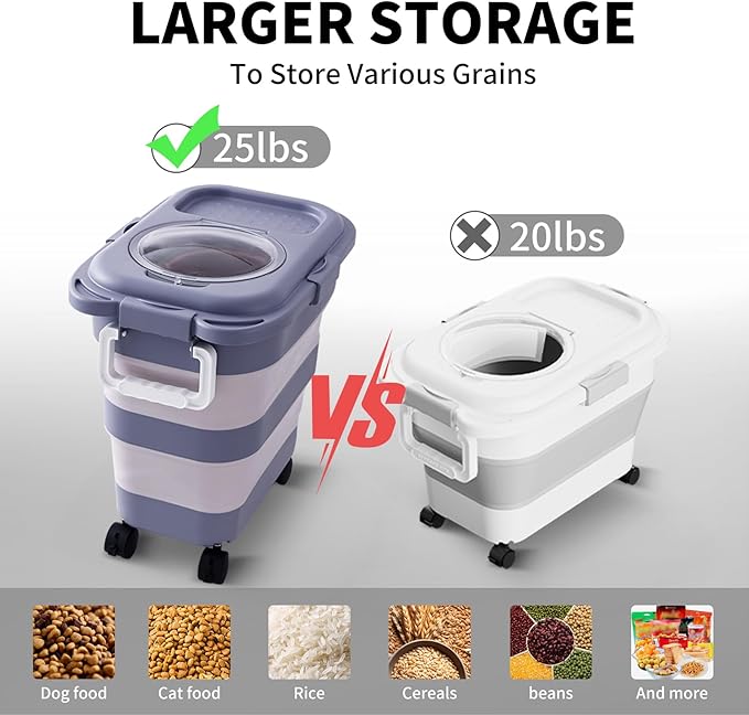25 Lbs Dog Food Storage Container, Collapsible Dog Food Container with Scoop for Pet/Dog/Cat/Bird Food,Keep Dry Food Fresh,Easy to Move (Blue)